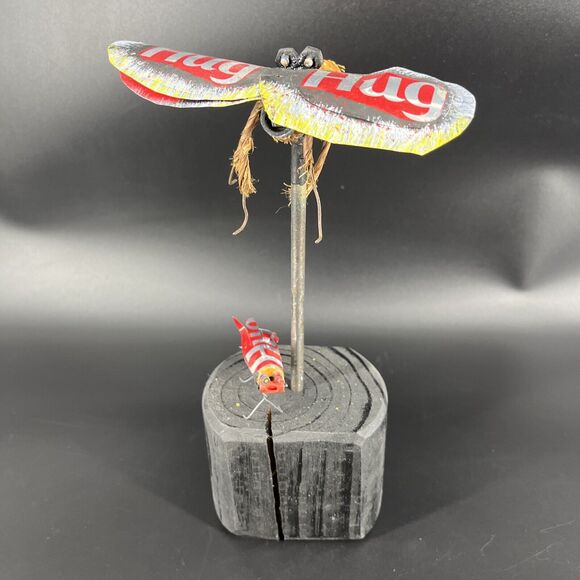 Whimsical Handmade Folk Tramp Art Tin Can Metal Sculpture Insect Hug Bug Figures - Picture 2 of 16